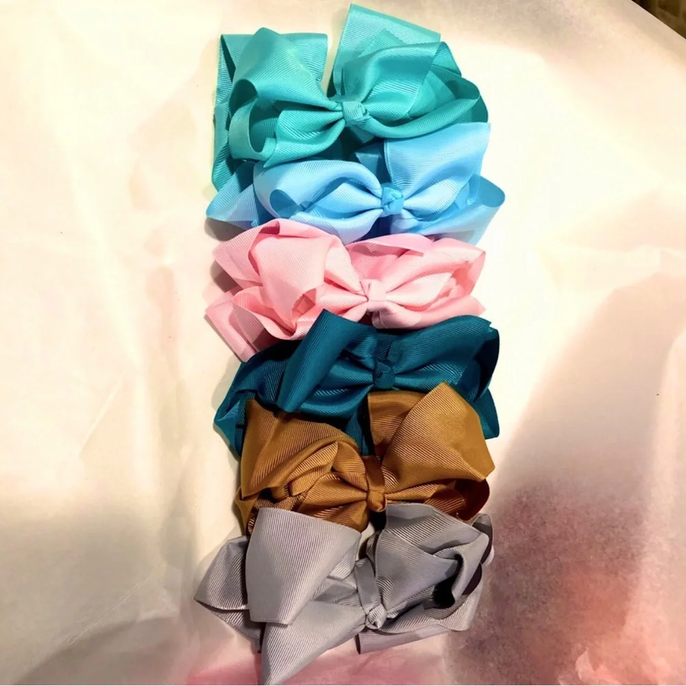 30 Rainbow Color Hair Bows - 6 inch Grosgrain Bows with Alligator Clips